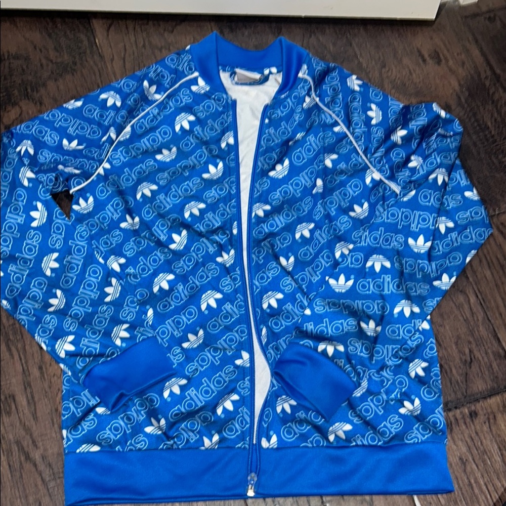 Boys Adidas Blue Logo Track Jacket Sz med US
